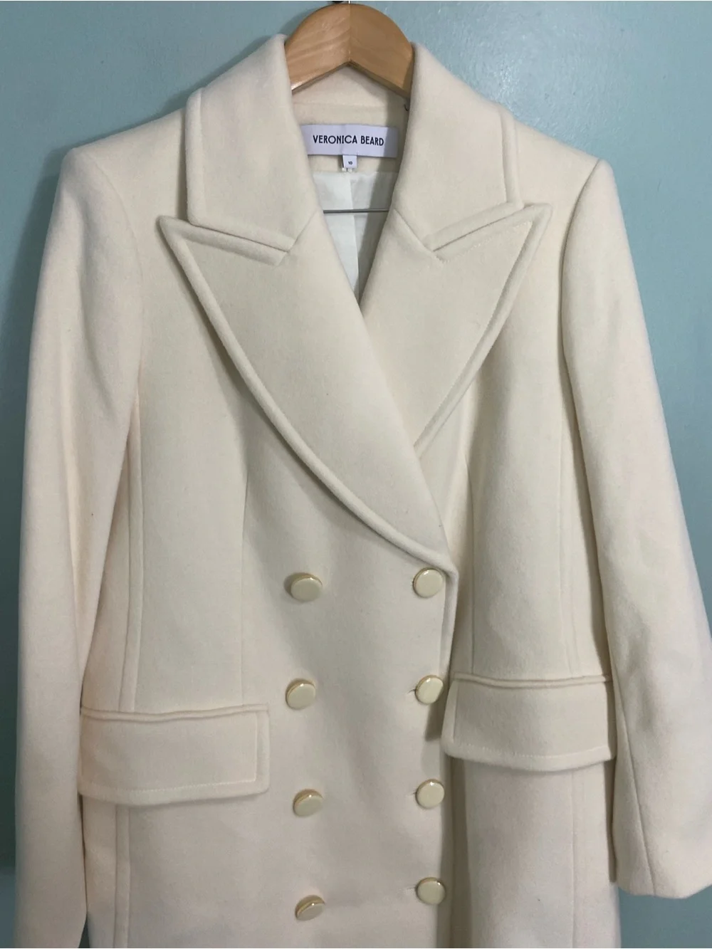 Veronica‎ Beard Nalida Dickey Wool Cashmere Double Breasted Coat Size 10 Ivory